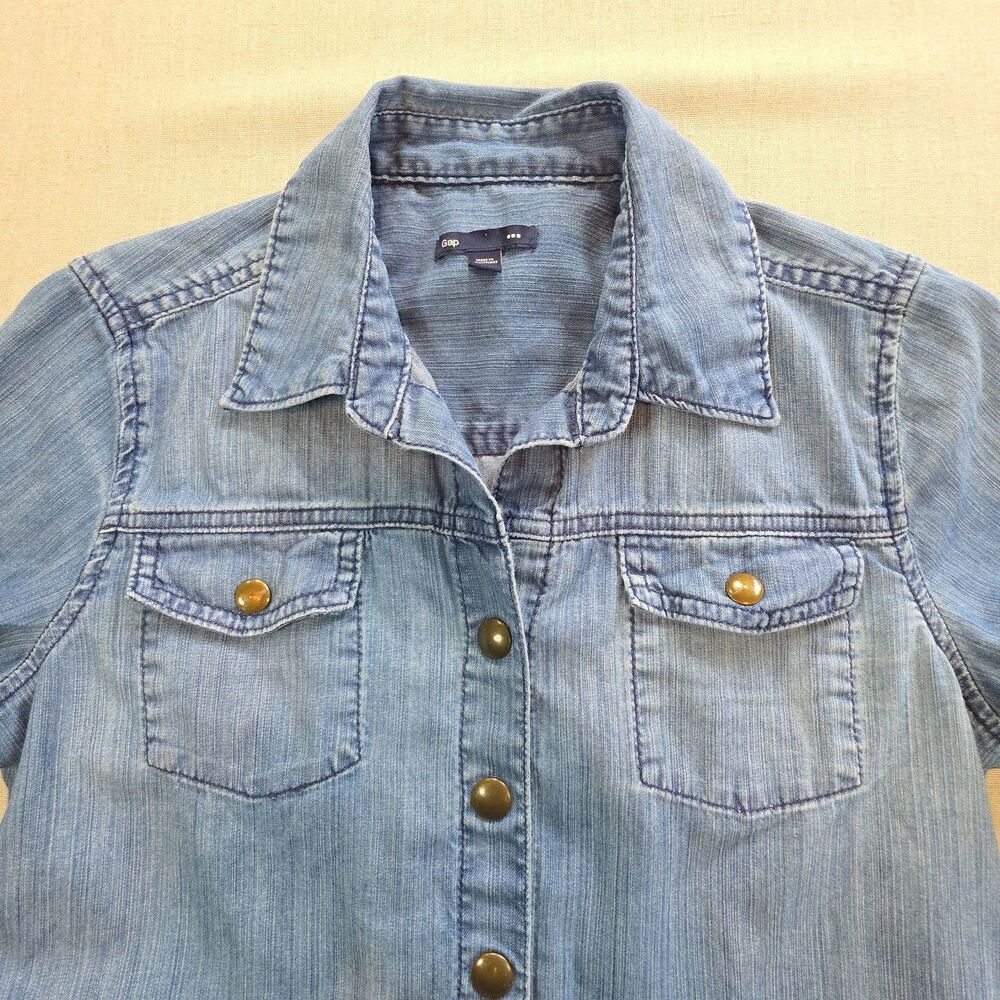 Gap Womens Denim Shirt Dress Blue Snap Front Tie Waist Long Sleeve Pocket Size S - Picture 4 of 11